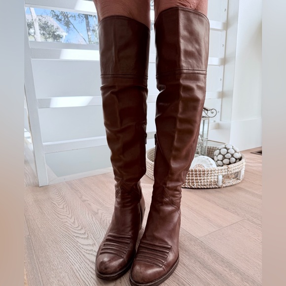 Free People Used Pura López boots over knee Cognac Cowboy Western Boho chic🌈❤️ - Picture 4 of 17